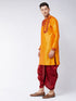 Vastramay Men's Orange And Maroon Silk Blend Kurta and Dhoti Set